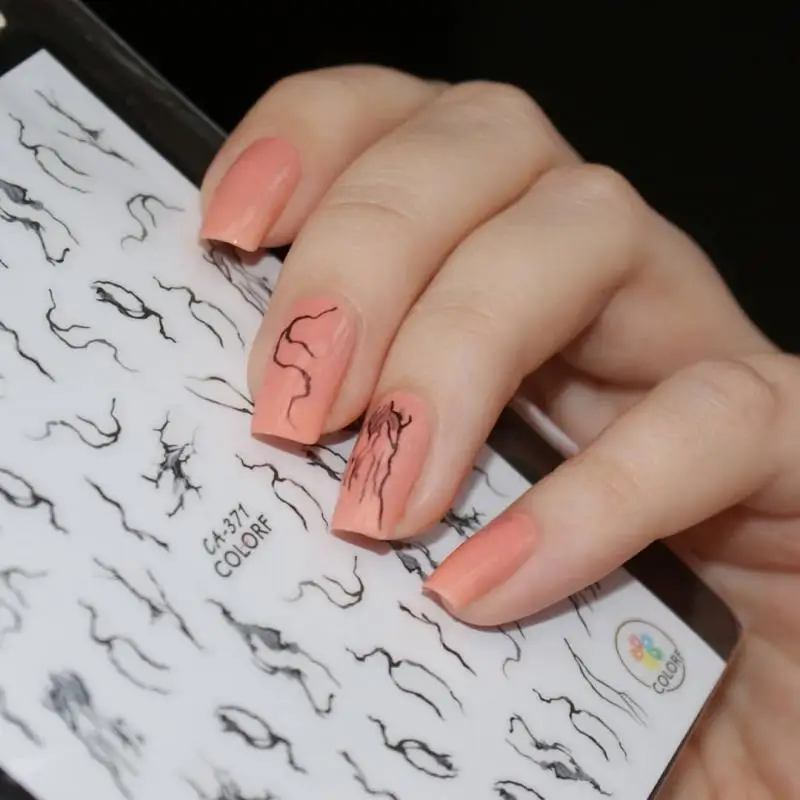 Черно белые наклейки для ногтей серия мраморных зерен переводные 3D украшения