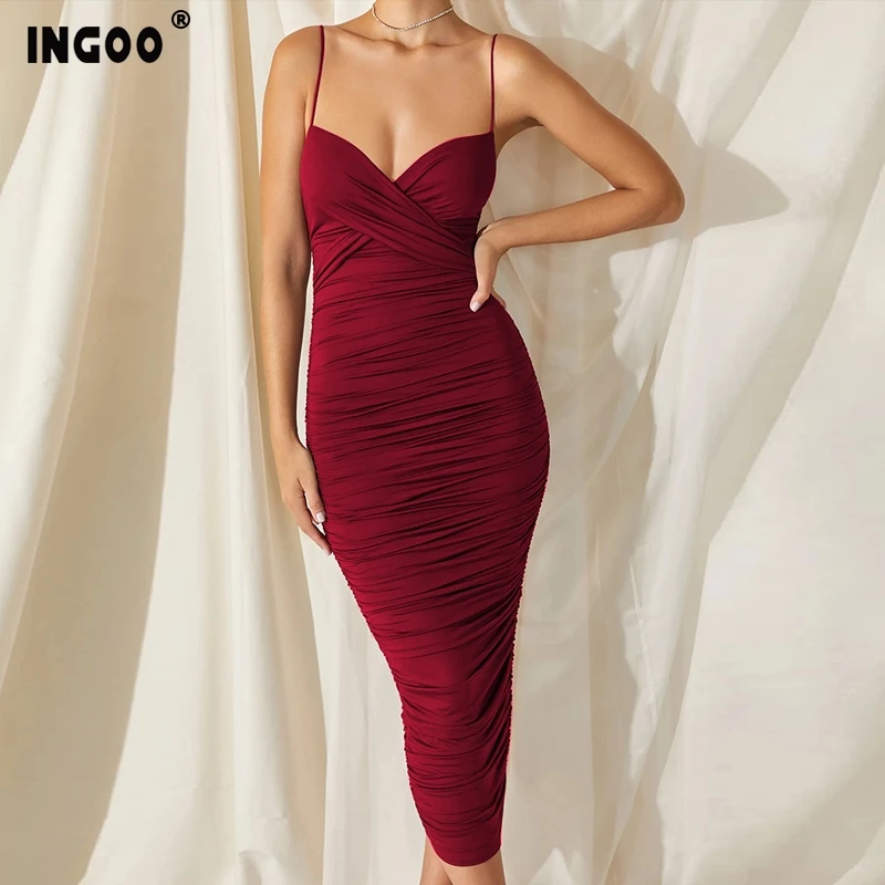 Черное платье миди на бретелях для женщин красное с v образным вырезом и рюшами