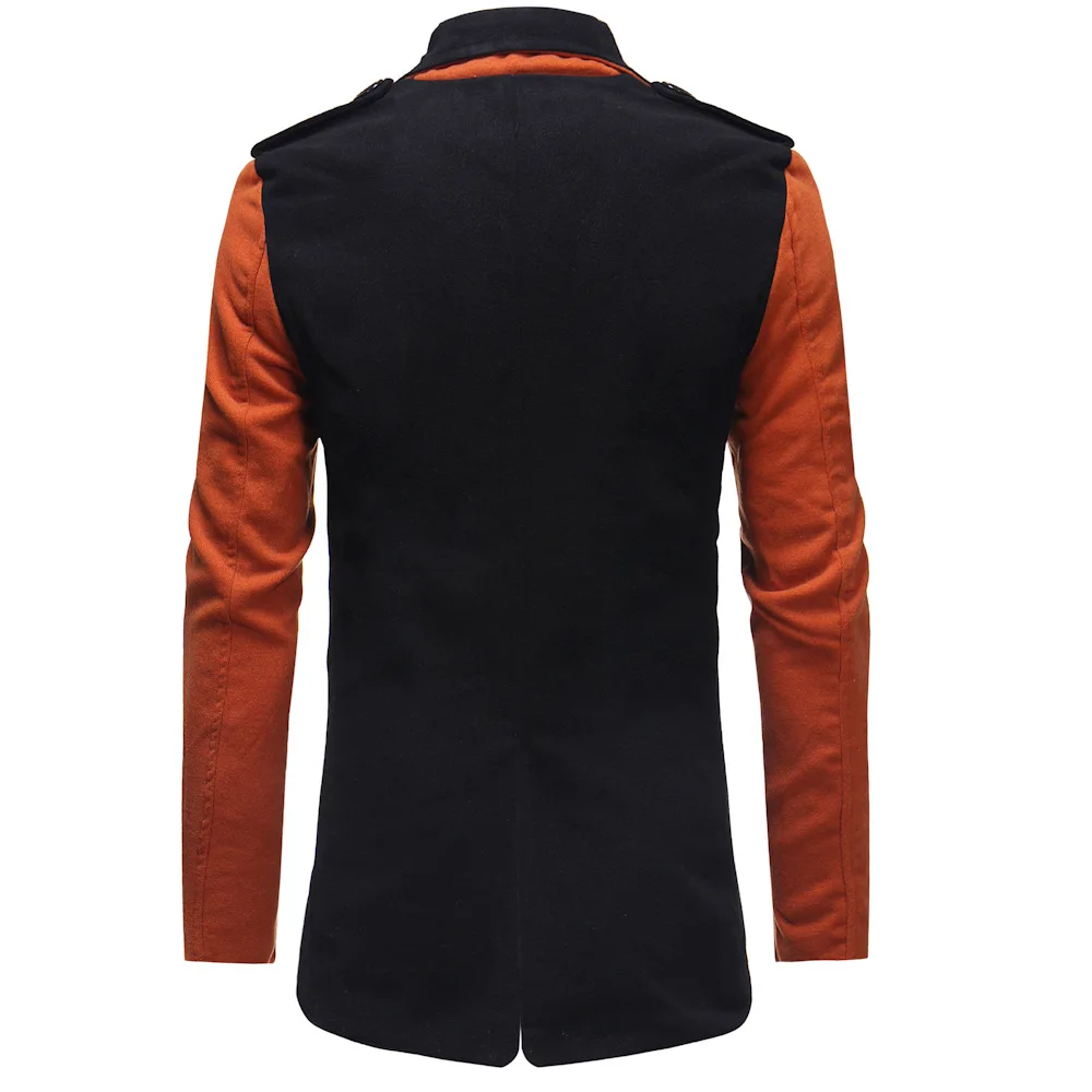 

2020spring and autumn men's windbreaker fashion contrast color stitching double-breasted woolen slim jacket trench coat overcoat