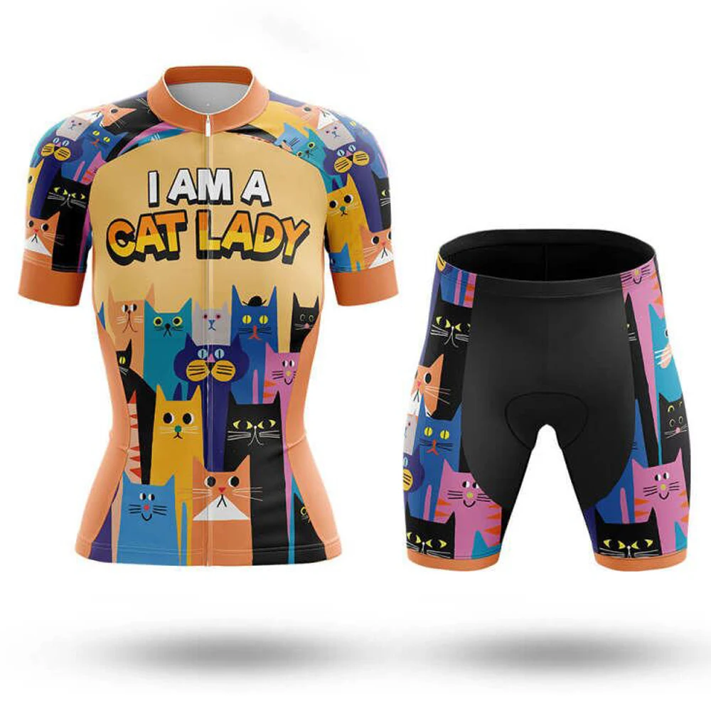 

Женский трикотажный комплект с коротким рукавом и принтом кошки