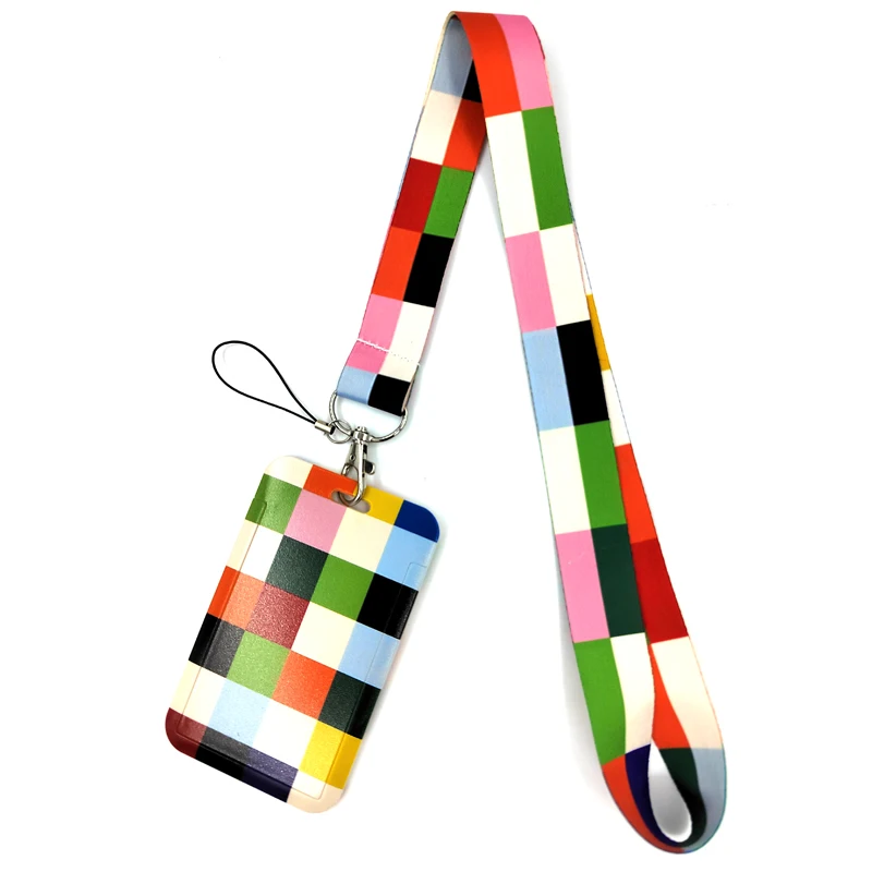 

Colour Lattice Pattern Print Neck Strap Keychain Lanyard For Keys ID Bank Credit Card Badge Holder Keycord Webbing DIY Hang Rope