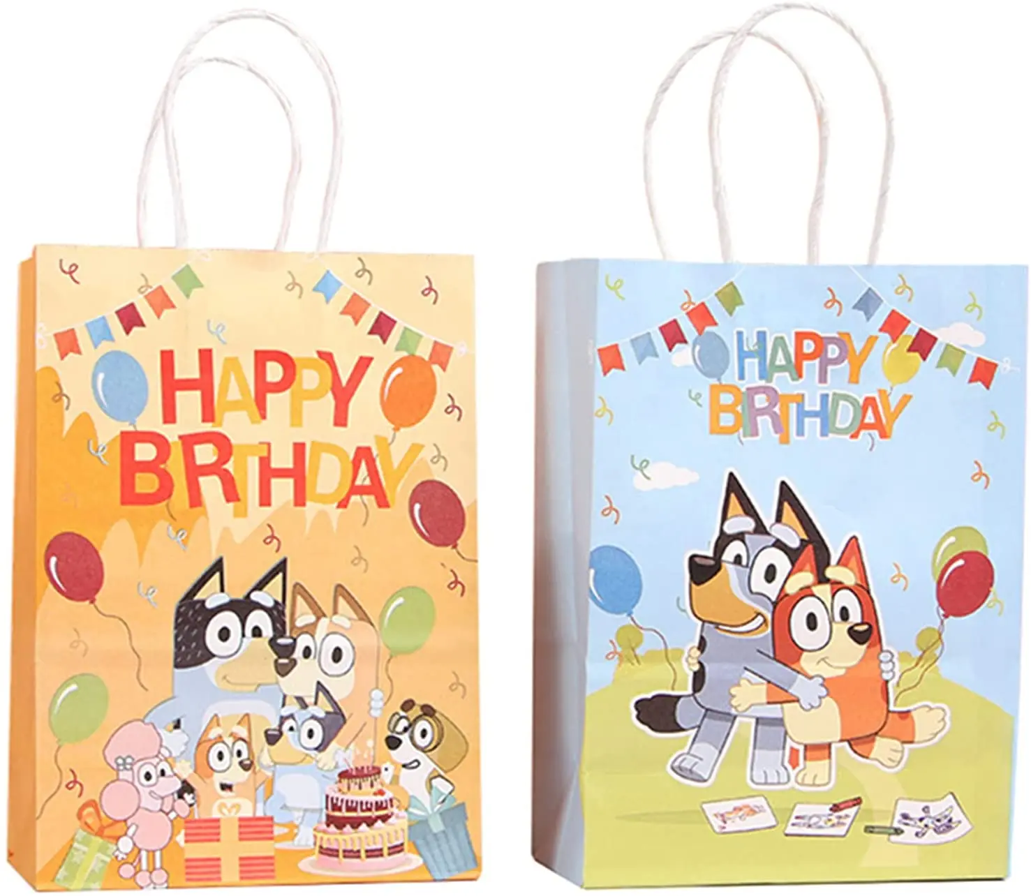Magrise-bolsa de papel azul con dibujos animados, bolsa de regalo para fiestas de cumplea&ntilde;os, adornos fiestas, 21x15x8cm, 6 uds.-2