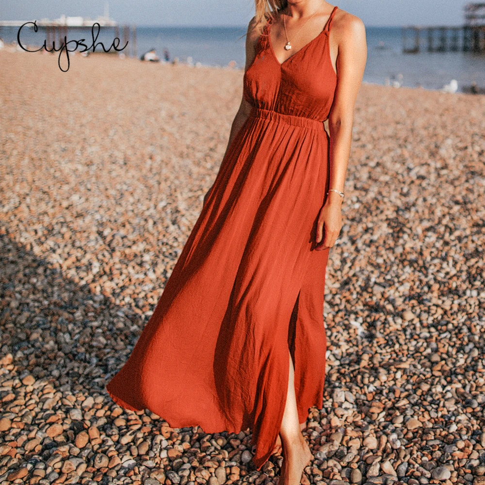 CUPSHE женское однотонное Макси платье 2019 новое летнее с v образным вырезом Спагетти