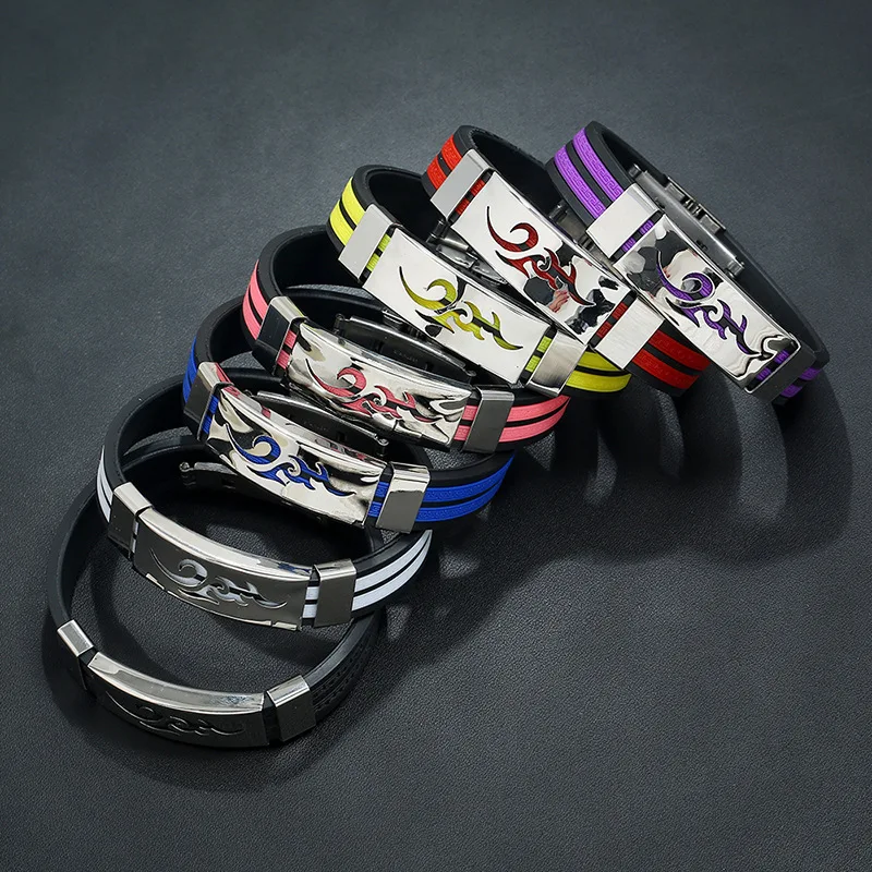 

Black White Red Purple Color stainless steel Silicone Bracelet Men Women Fashion Punk Casual Pulseira