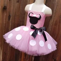 cute girls pink tutu dress baby crochet dress with white dots and hairbow kids party cosplay cartoon costume dress