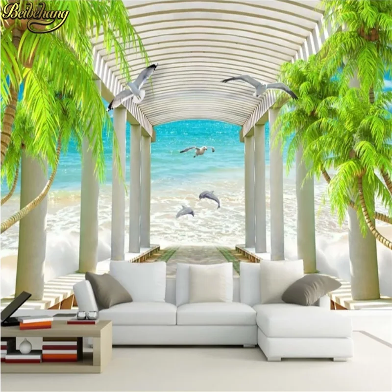 Обои для стен океанская пальма 3d обои прогулок променады гостиная диван спальня