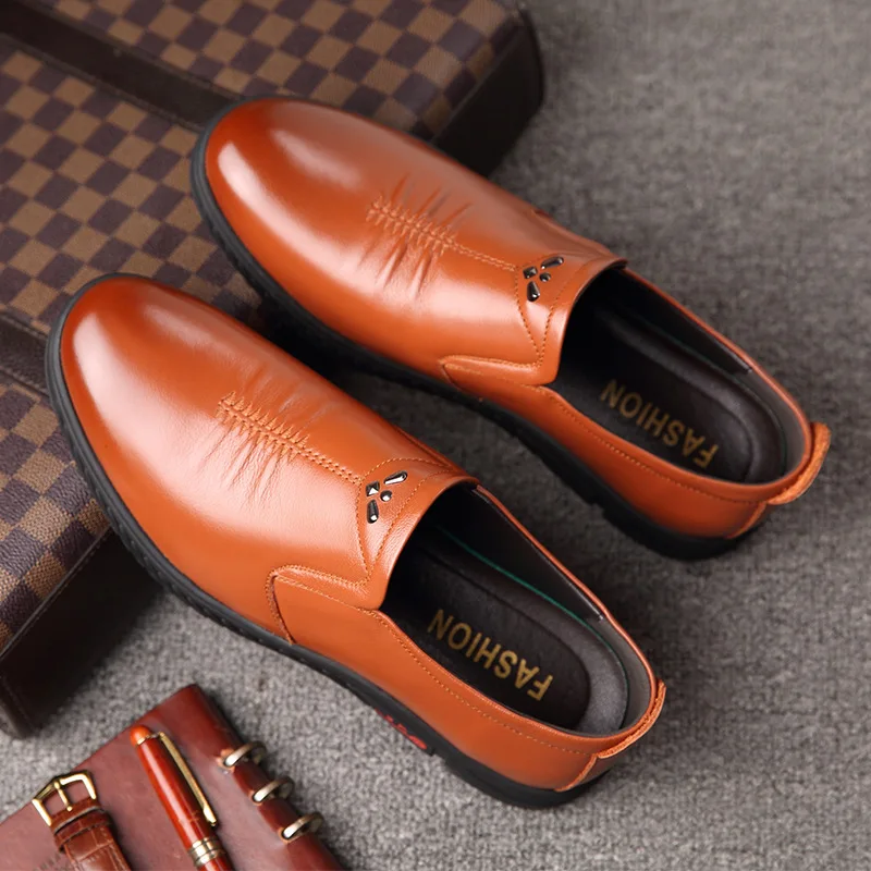 

New Soft Men's Genuine Leather Shoes Casual Business Size 38-44 Black Slip-on Man Genuine Leather Dress Shoes 64nb