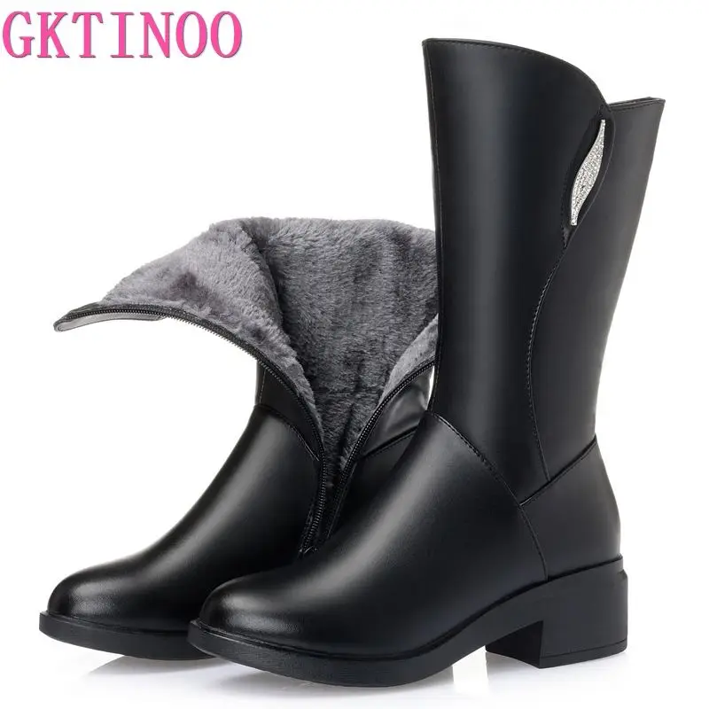 Женские ботинки из натуральной кожи GKTINOO до середины икры на среднем каблуке