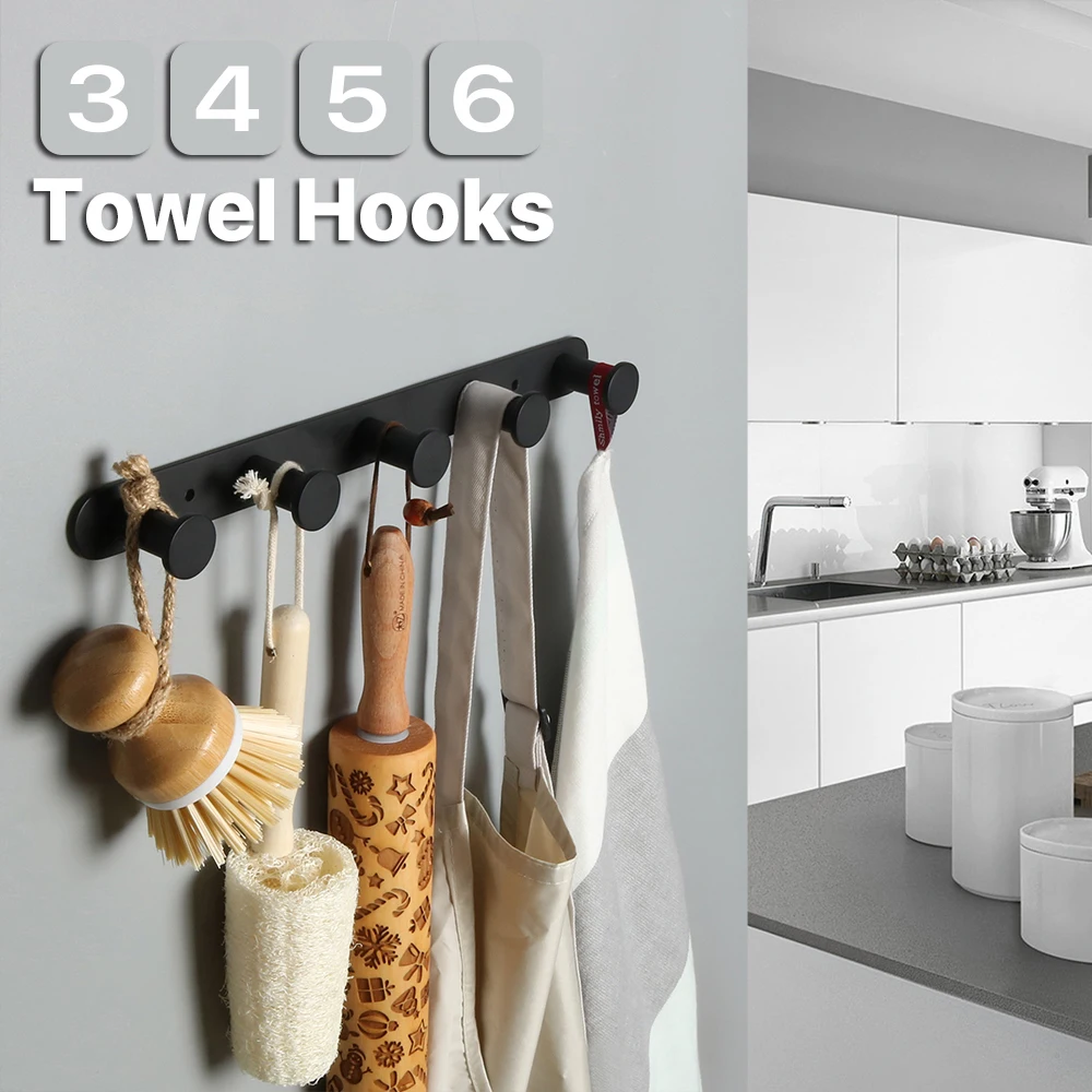 

Coat Rack Robe Hook,Wall-Mounted Coat Hats Clothes Hook 3/4/5/6 Hook Bathroom Robe Hooks 304Stainless Steel Matte Black Hardware