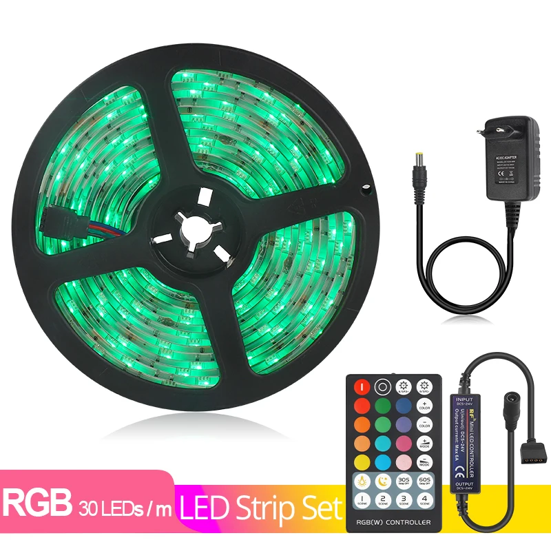 5M 150LEDs DC12V Светодиодный светильник RGB 5050 SMD гибкая светодиодная лента световой ленты 5 м лента Диод+ 28 кнопок контроллер+ адаптер питания - Испускаемый цвет: 5M 150LEDs