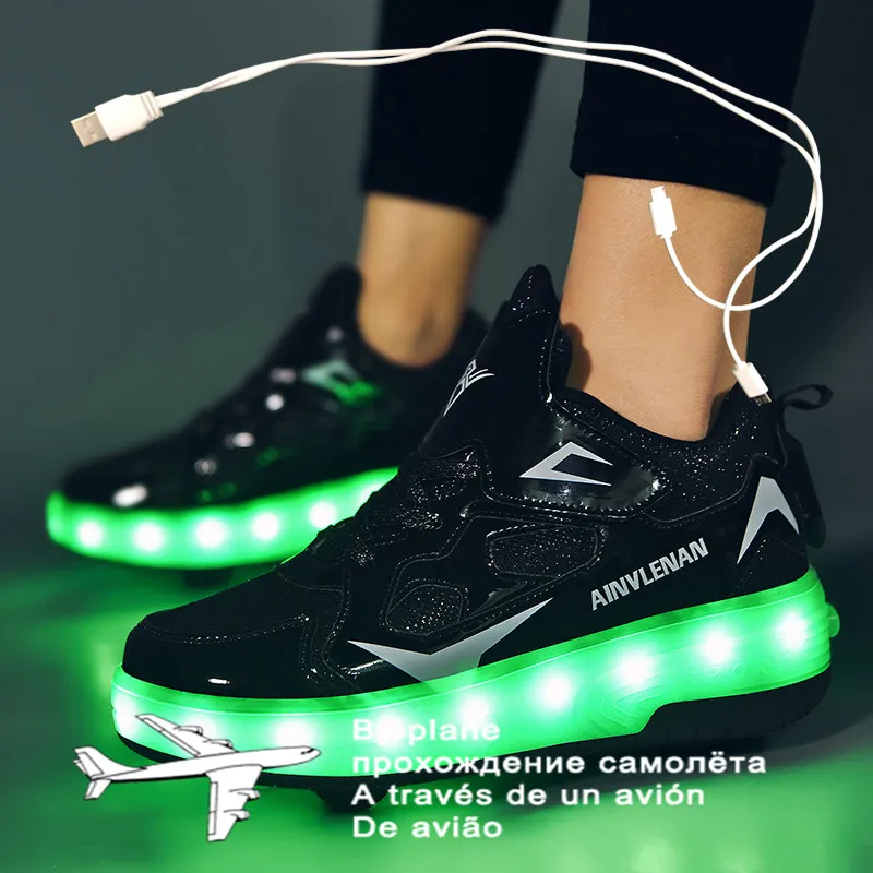 

2021 New 27-40 USB Charging Children Sneakers With 2 Wheels Girls Boys Led Shoes Kids Sneakers With Wheels Roller Skate Shoes