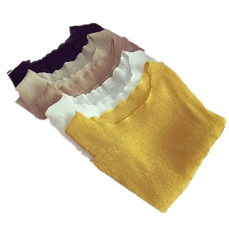 

Chiffon t-Shirt female Short Sleeve mesh T-Shirt women summer bottomed t-shirt Round Neck tops clothes P3 538