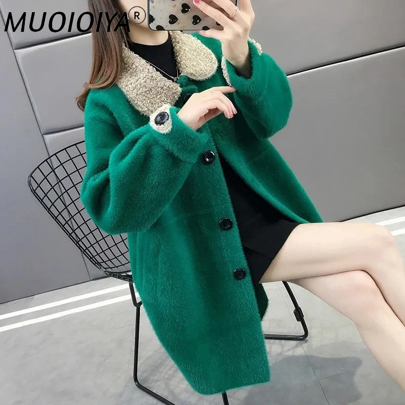 

Женское бархатное пальто с имитацией норки, однотонное пальто с отложным воротником, корейский вязаный кардиган, элегантные топы с длинным ...