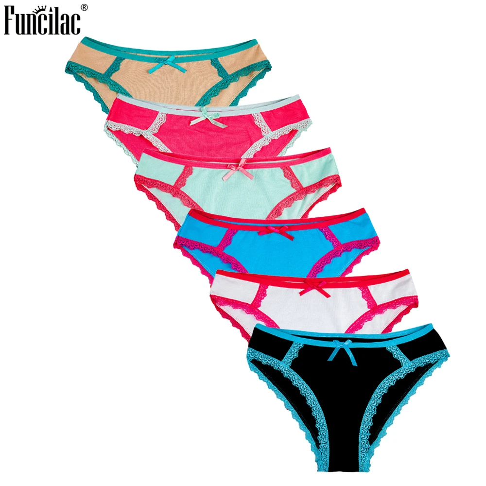 FUNCILAC женские хлопковые сексуальные кружевные трусы нижнее белье трусики с милым