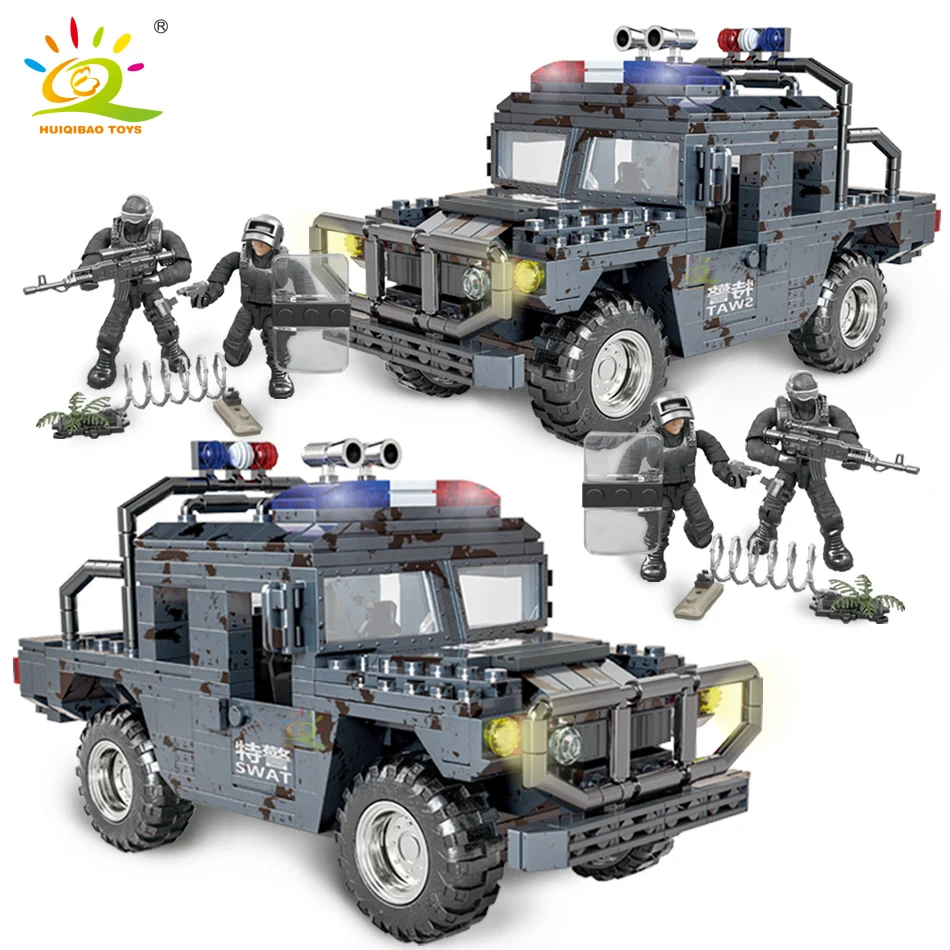 

HUIQIBAO 544PCS Military Warrior Personnel Truck Vehicle Building Blocks SWAT Police Soldier Weapon Car Bricks Toys for Children