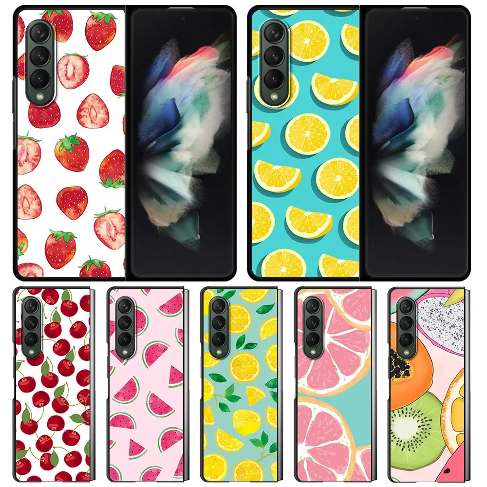 

Matte Case for Samsung Z Fold3 5G Phone Cover For Galaxy Z Fold 3 Hard Silicone Capa for ZFold 3 Shell Strawberry Orange