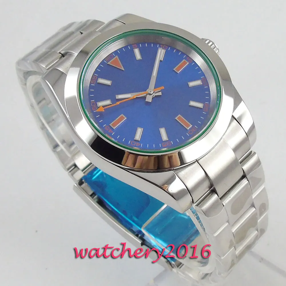 40 мм синий циферблат чехол из нержавеющей стали сапфировое стекло нержавеющая