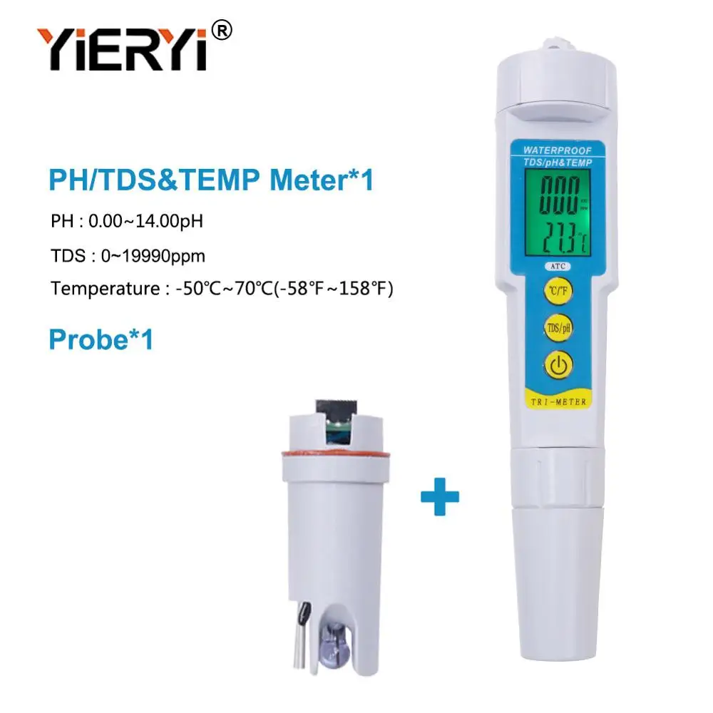 

2019 yieryi pH-986 3 in 1 Water Tester Multi-parameter PH Monitor TDS PH Meter Aquarium Acidometer Drink Water Quality Analyser