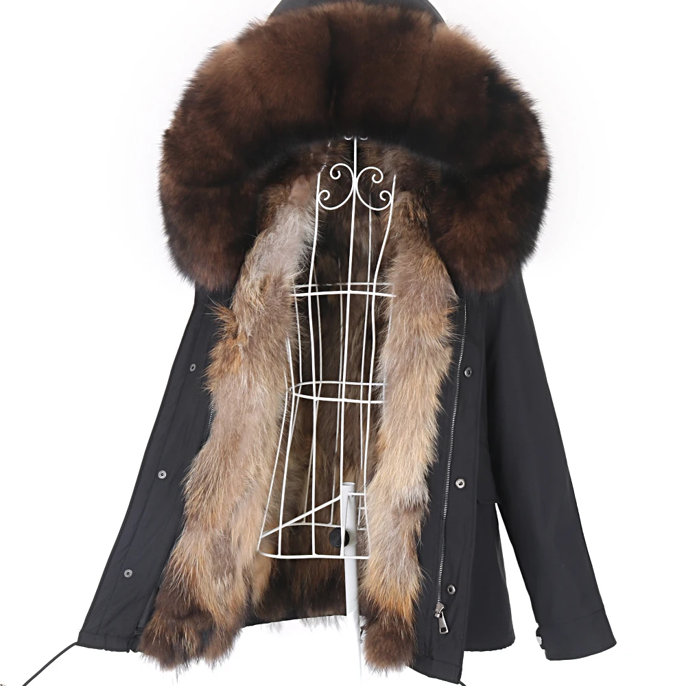 Winter New Short Coat Women Real Fur Coat Waterproof Parka Natural Raccoon Fur Liner and Collar Hooded Casual Jacket