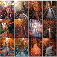 chenistory pictures by number autumn scenery acrylic drawing canvas oil painting numbers fallen leaves for adult home decor gift