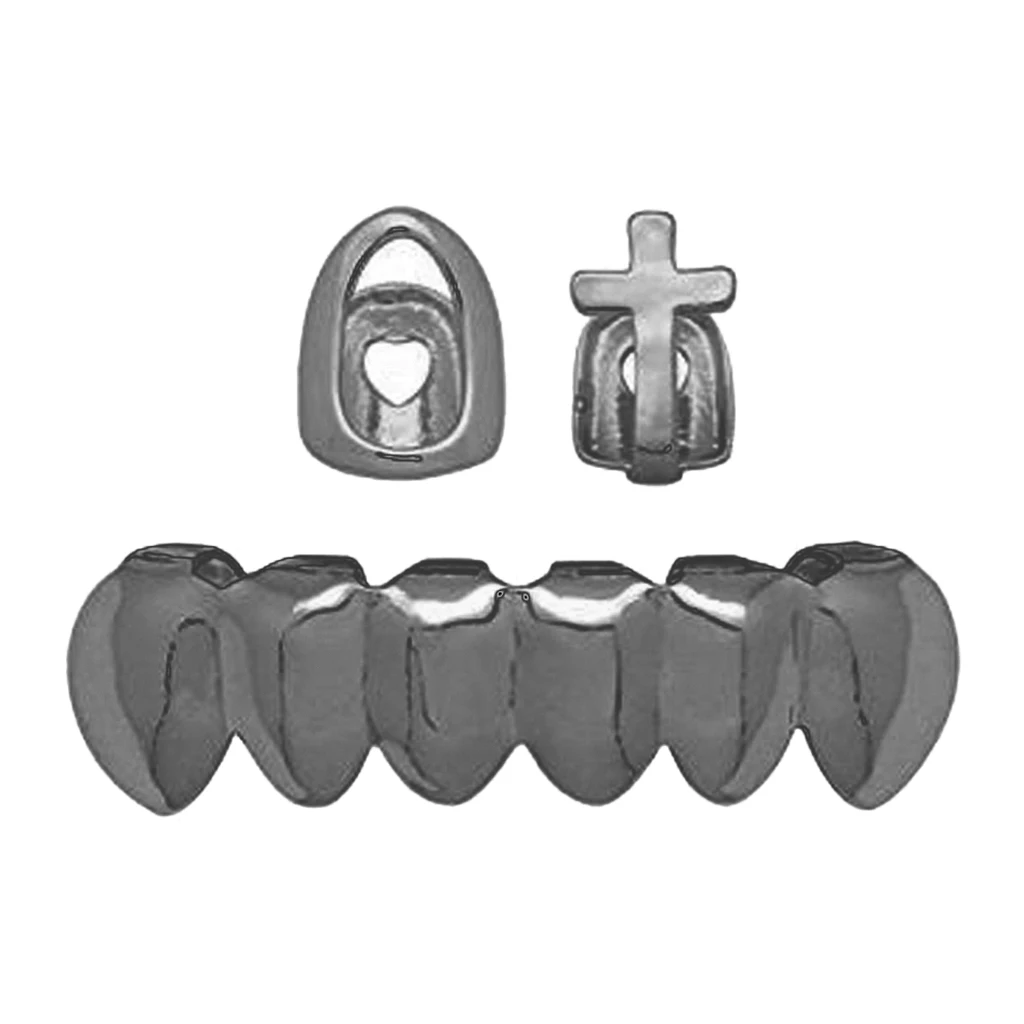 Нижние 6 зубьев горлышные колпачки панк Рок грили 2 верхние одинарные кресты Fang |