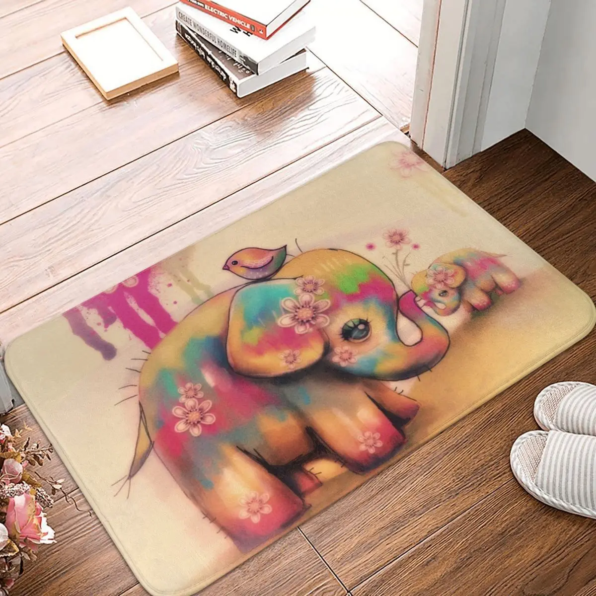 

Vintage Tie Dye Elephants Polyester Doormat Rug carpet Mat Footpad Anti-slip durableEntrance Kitchen Bedroom balcony Cartoon