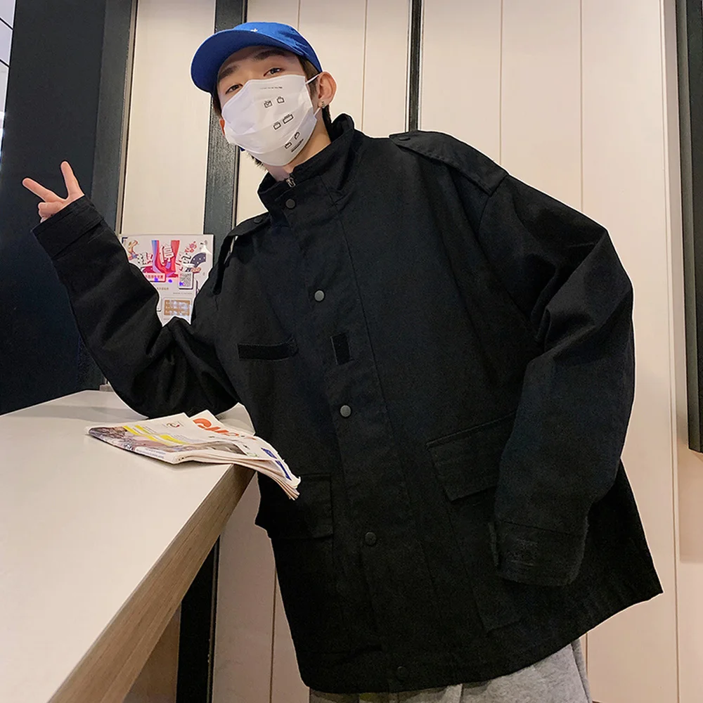 2019 New Men's Fashion Oversize Bomber Tooling Jacket Loose Casual Spring Autumn Solid Color Big pocket Coats Large Size M-5XL |
