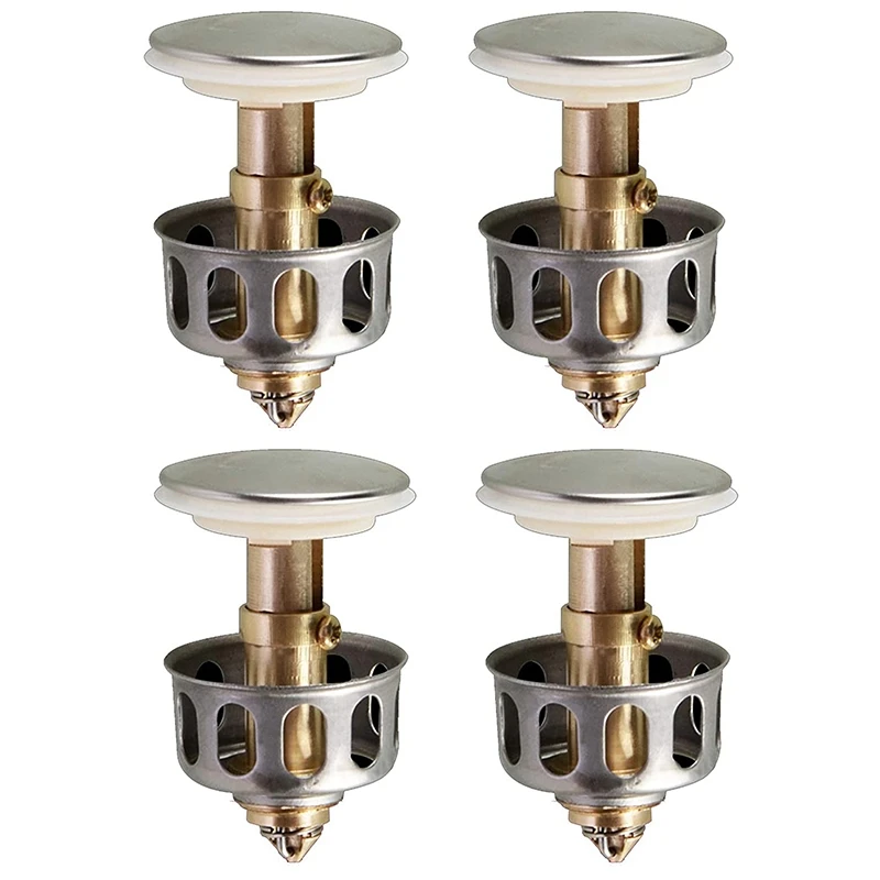 

1 Set of 4 Drainer Bounce Cores Wash Basin Stainless Steel Bounce Core Push-Type Bounce Core Leak Plug