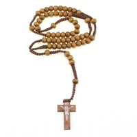 cross pendant necklace wood unisexs chain vintage style catholic christ uk fashion necklace wooden made geometric shape unisex