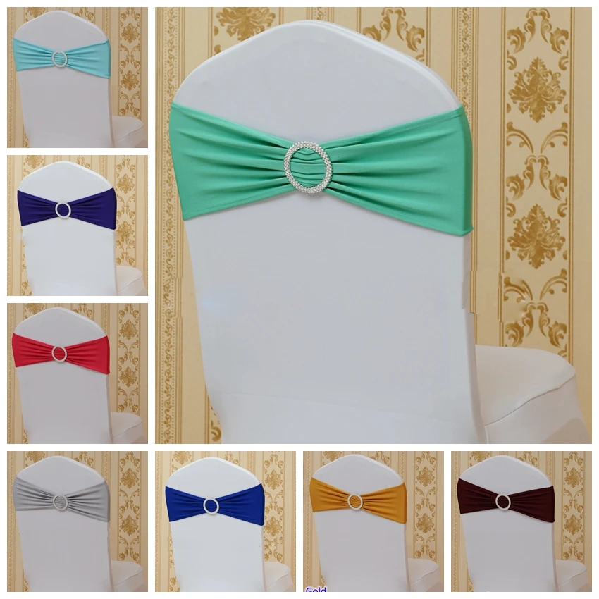 

30 Colours Spandex Chair Sash With Round Buckles For Chair Cover Chair Band Lycra Sash Bow Tie Wedding Party Dinner