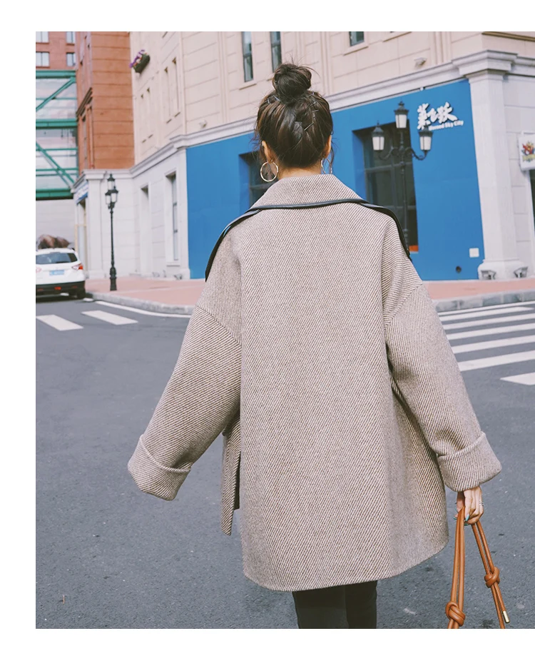 

Fall Winter Women Elegant Korean Plus Size Short Woolen Coat Double Beasted Vintage Loose Casual Ladies Suit Jacket Outerwear