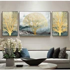 Абстрактный лес Золотой Счастливое дерево холст искусство растения плакат HD картина на стену для гостиной мода Куадрос Декор 3 панели