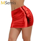 Женские блестящие шорты для танцев на Пилоне, юбка с мокрым эффектом, из лакированной кожи, Клубные, вечерние, танцевальные, фестивальные, пикантные мини-юбки