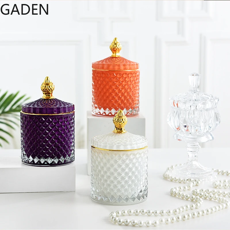 Multicolor Glass Storage Jar French Luxury Jewelry Storage Box Candy Jar with Lid Retro Home Cotton Swab Jewelry Storage Jar