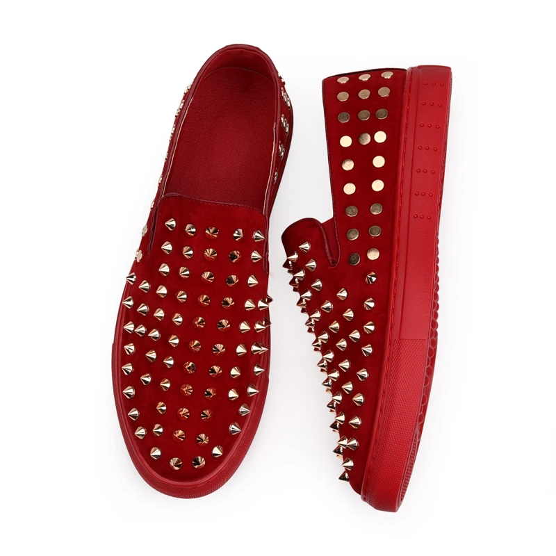 IGxx Elastic Rivet Shoes For Men Red Punk Metal Spikes Men's Clubs Flats Loafers Genuine Leather Motorcycle | Обувь