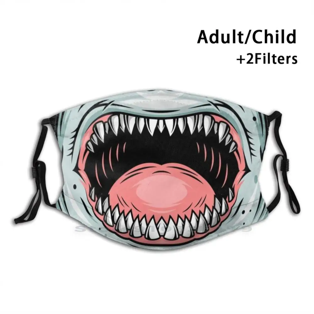 

Angry Shark Mouth Print Reusable Mask Pm2.5 Filter Face Mask Kids Shark Sharks Shark Lover Jaws Hammerhead Dangerous Shark