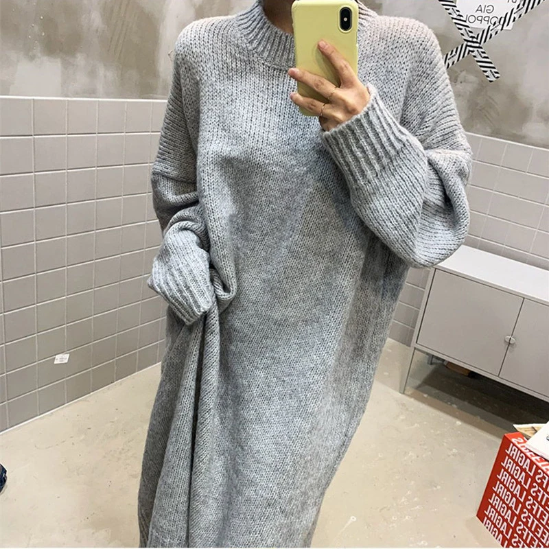 Осенне-зимнее Новое вязаное Хлопковое платье Толстый Пуловер свободный