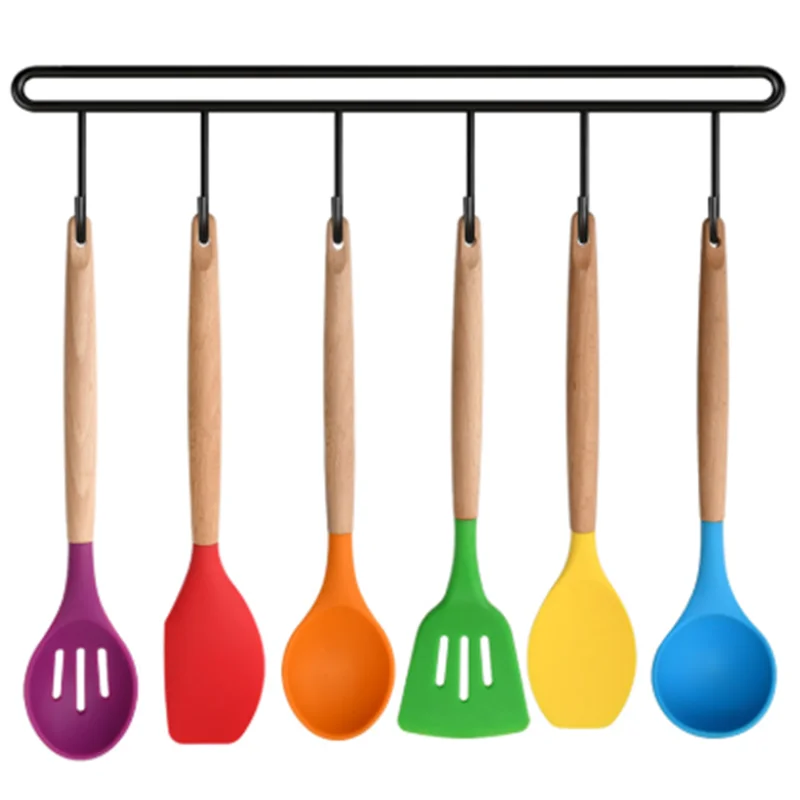 Best Silicone Cooking Utensil Set Wooden Handle Spatula Soup Spoon Brush Ladle Pasta Colander Non-stick Cookware Kitchen Tools | Дом и сад