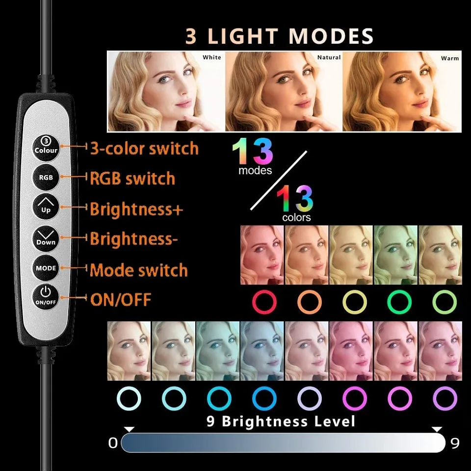 Кольцевой светодиодный светильник для селфи 10 дюймов RGB кольцевой фотографии