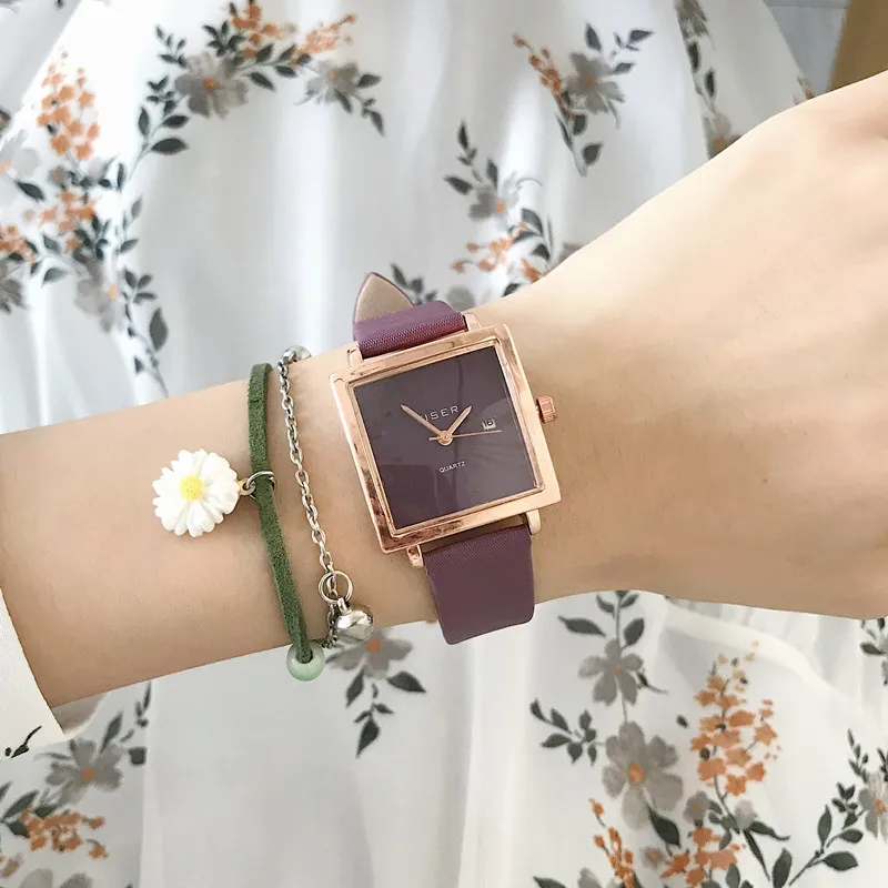 

French Niche Watch Female Retro Port Style High-end Sense Of Square Little Girl Simple Temperament Ins Niche Light Luxury