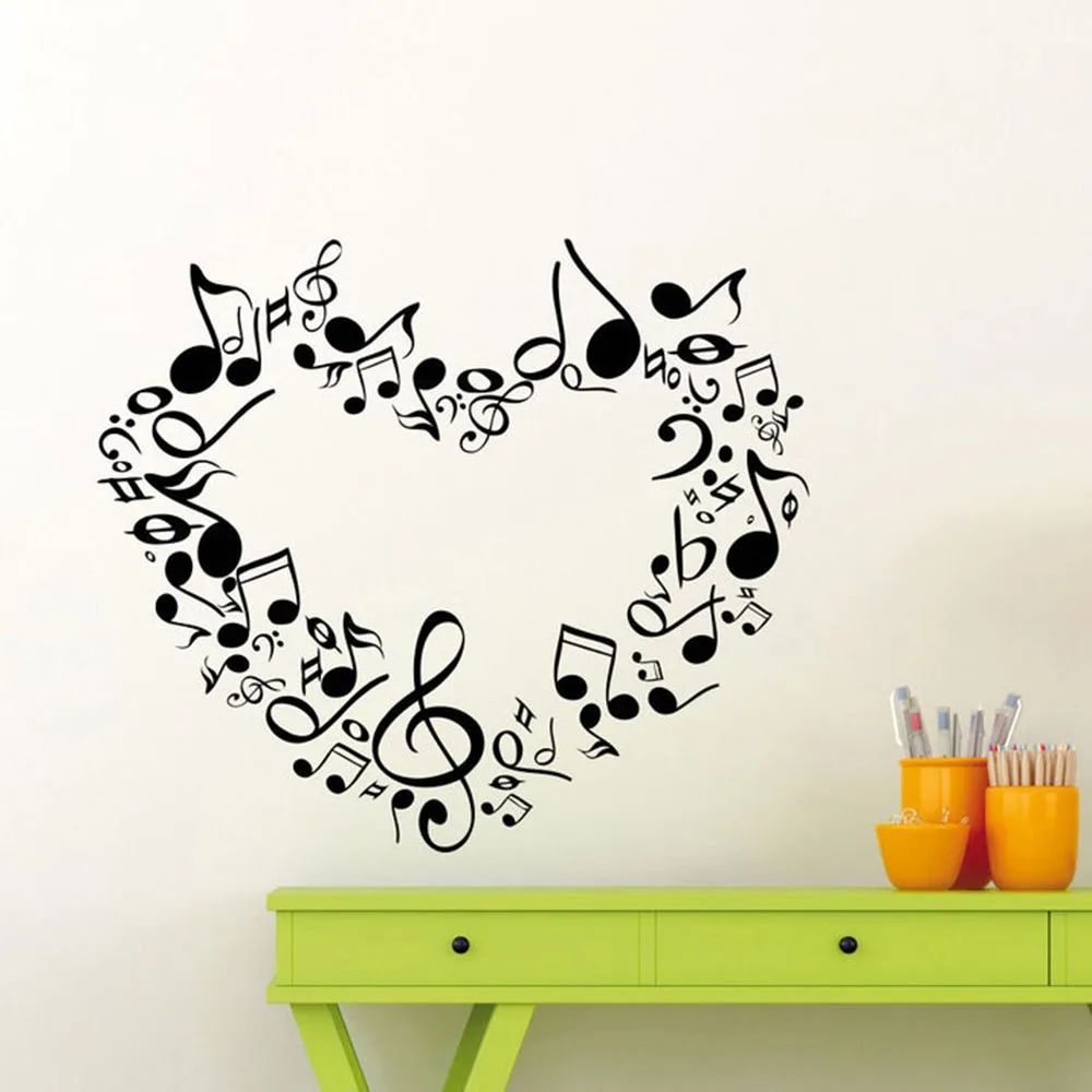 Музыкальные ноты наклейка на стену сердце любовь музыка Виниловая домашняя
