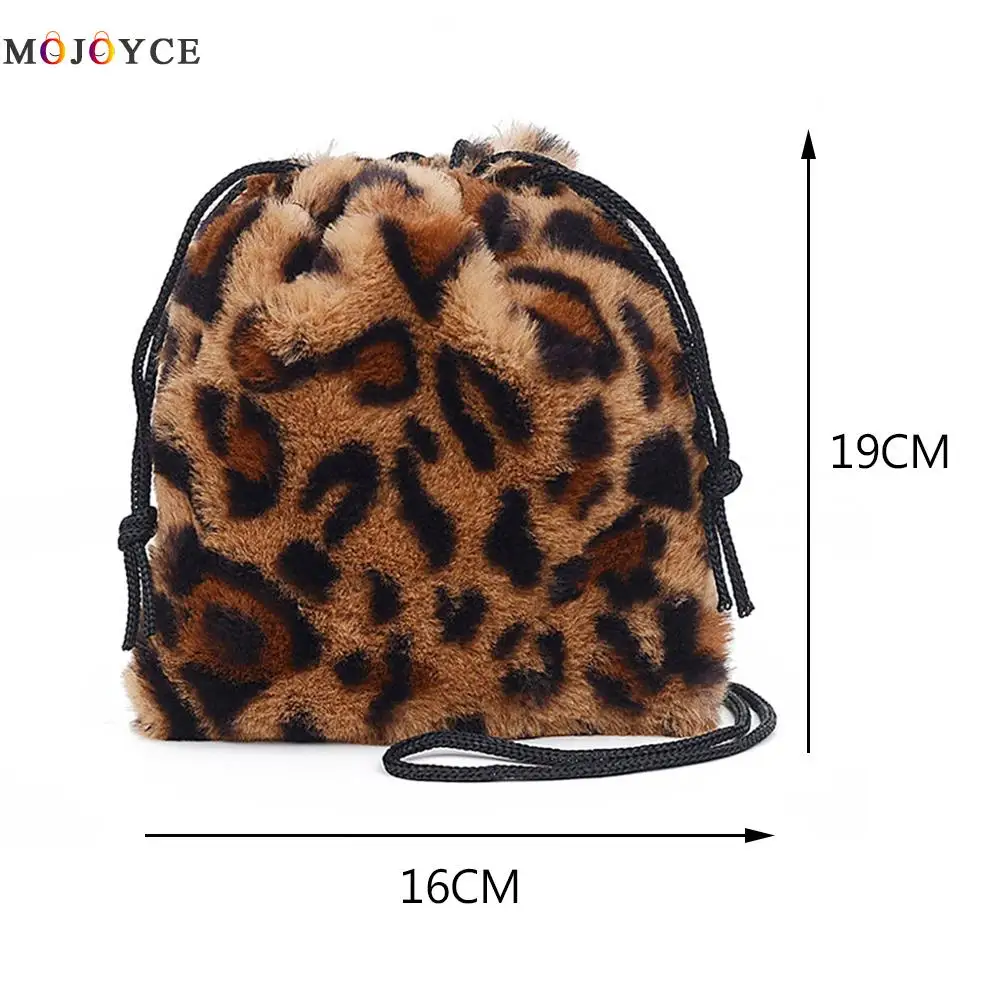 

Fashion Cow Milk Leopard Printed Plush Crossbody Bags for Women 2020 Girl Drawstring Shoulder Bucket Wristlets Mini Money Pouch