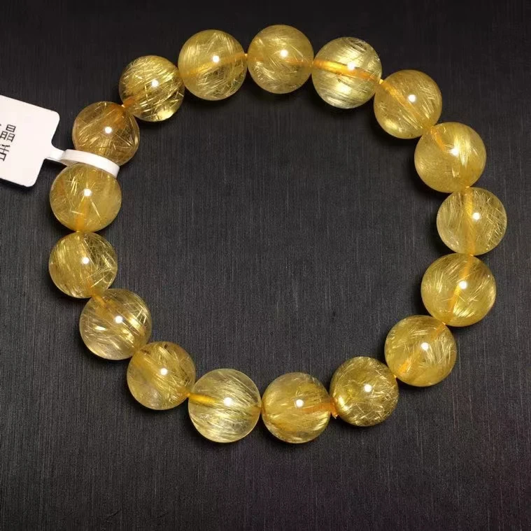 

Brazil Natural Gold Rutilated Quartz Bracelet 12.5mm Clear Round Beads Women Men Fashion Big Size Bead Wealthy Stone AAAAAAA