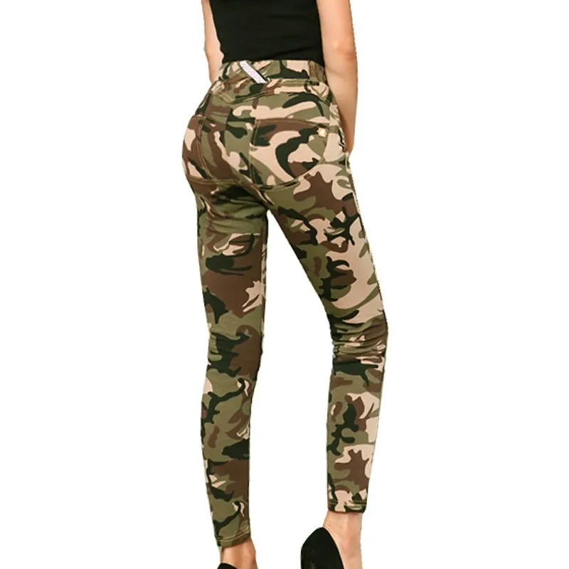 

Silicon Band Stretch Camouflage Female Zipper Pencil Pants Women Knitted Jeans Fitness Leggings Push Up Hips Low Waist
