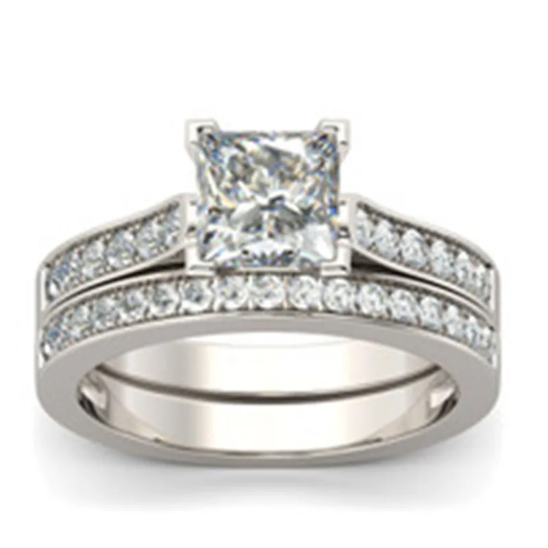 

Ofertas Wholesale Luxury Wedding Engagement Simple Square Cubic Zircon Rings Set for Women Jewelry