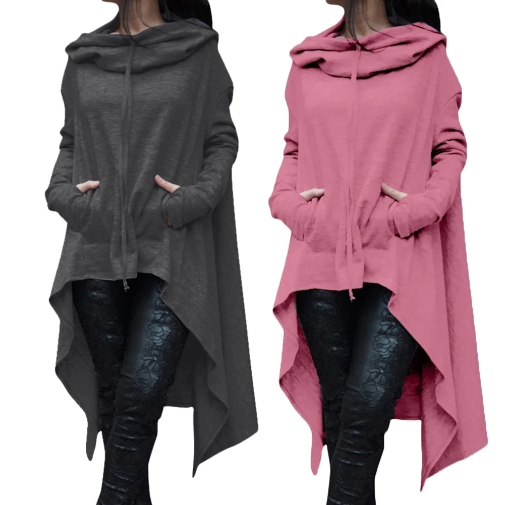 Women Winter Casual long hooded pocket irregular coat Coats Long Sleeve Lady Loose Cloth | Женская одежда