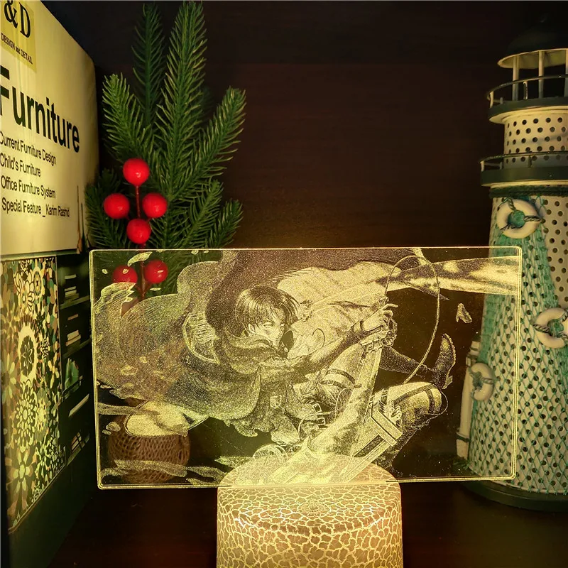 Акриловая 3d лампа Леви Аккермана из атаки на Титанов светодиодный ночсветильник