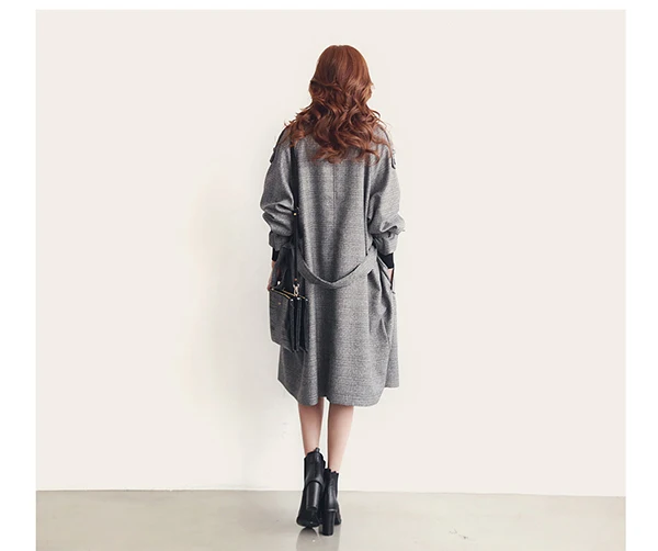 Новое поступление Осеннее винтажное шерстяное пальто размера плюс 2XL 6XL в клетку