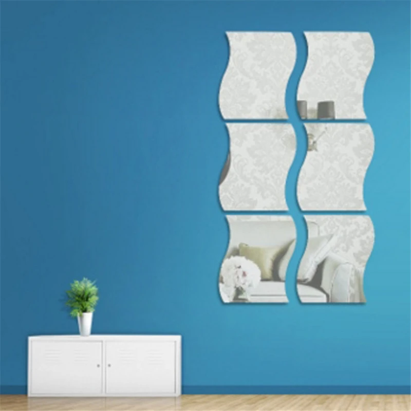 6 шт подвижные волнистые зеркальные настенные наклейки акриловые для гостиной