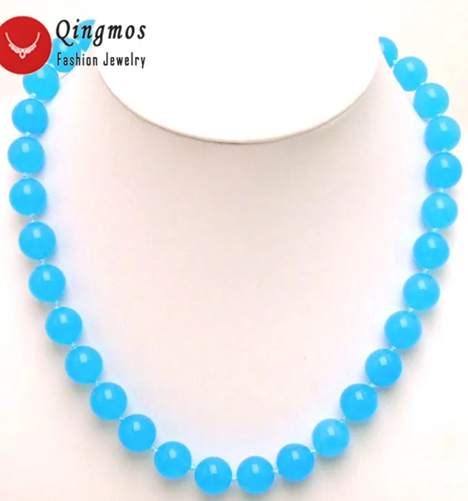 

Qingmos Fashion 12mm Round Natural Sky Blue Jade Necklace for Women with Genuine Stone Necklace Chokers 18" Jewelry nec5301